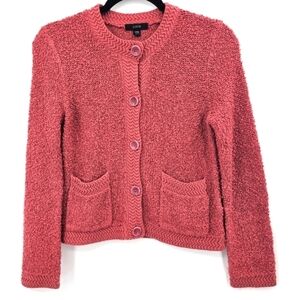 J.Crew Tweedy Textured Button Front Cardigan Sweater Rose‎ Pink Pockets XXS